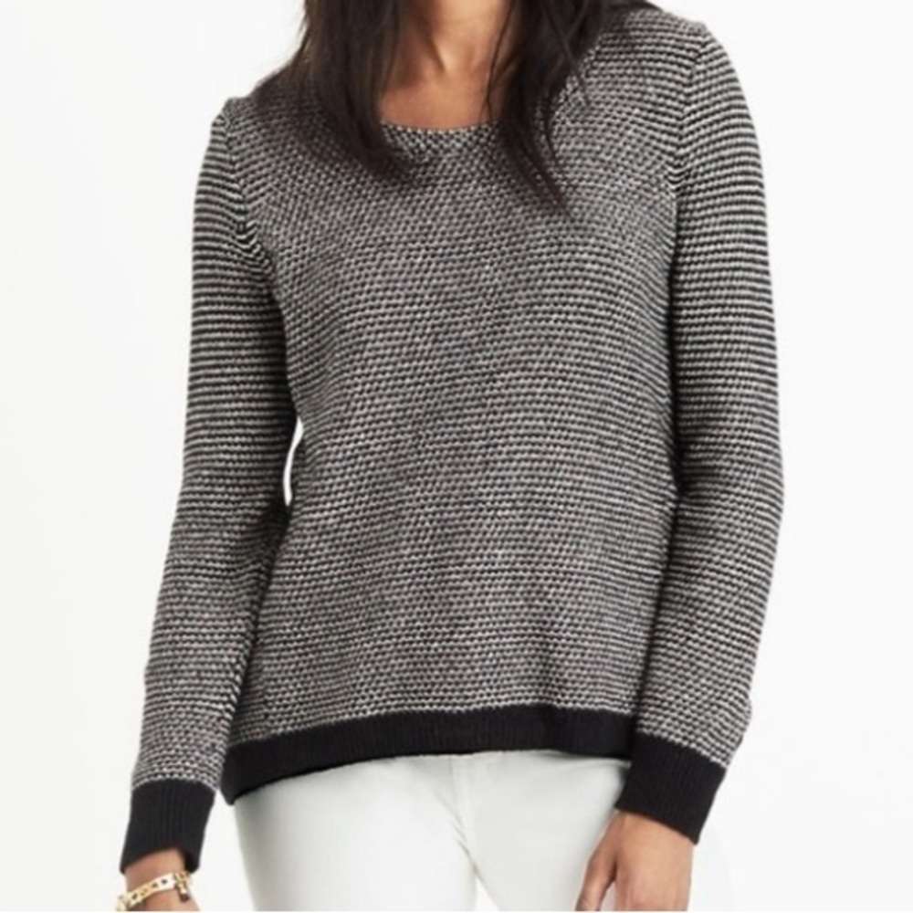 Madewell Riverside Pullover Crew Sweater in Dotweave Black & White Size Medium